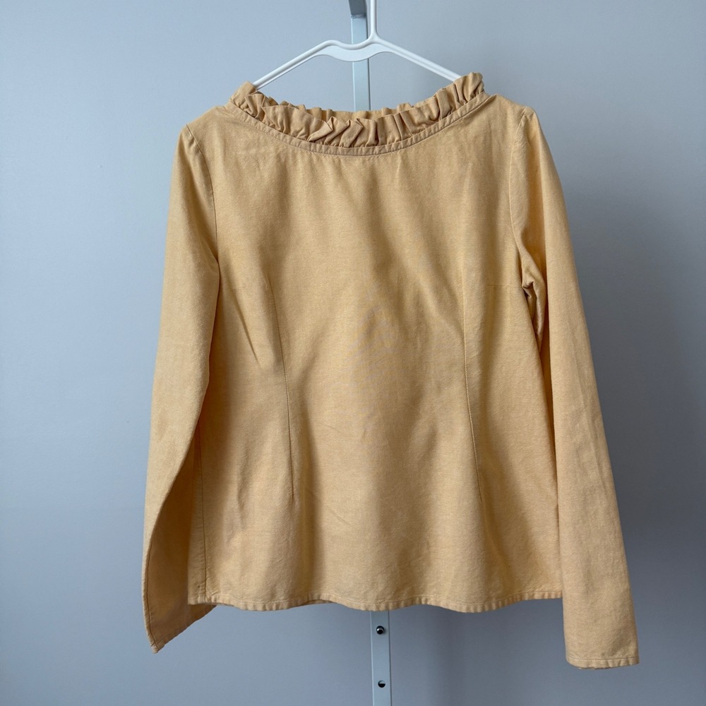 COS  Dainty Office Siren Minimalist Ruffle Neck Long Sleeve Blouse 6 Yellow